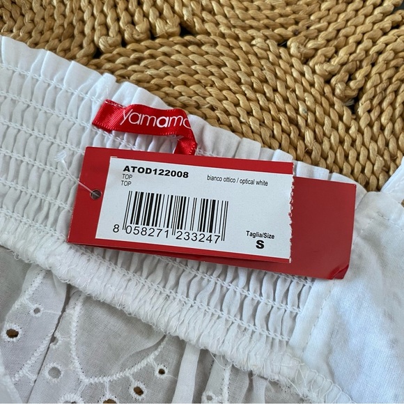 NWT Yamamay Optical White Eyelet Tie Crop Top Retro ATOD122008 Scalloped Shirred - Picture 4 of 9